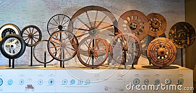 Evolution of wheels . History of Wheels Editorial Stock Photo