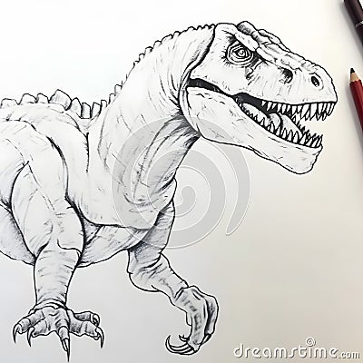 Evolutionary Sketch: Dynamic Dinosaur in Progress - generative ai Stock Photo