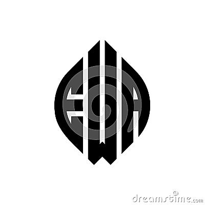 EWA circle letter logo design with circle and ellipse shape. EWA ellipse letters with typographic style. The three initials form a Vector Illustration