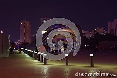 Sidewalk with beautiful tiles and street lighting Editorial Stock Photo