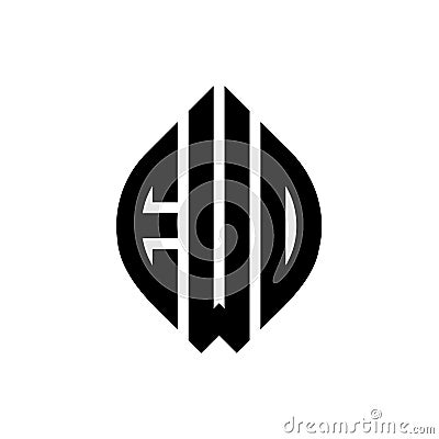 EWD circle letter logo design with circle and ellipse shape. EWD ellipse letters with typographic style. The three initials form a Vector Illustration