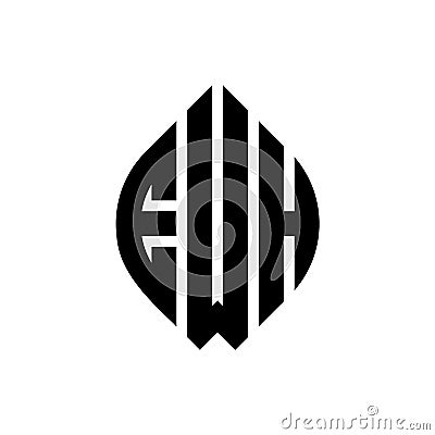 EWH circle letter logo design with circle and ellipse shape. EWH ellipse letters with typographic style. The three initials form a Vector Illustration