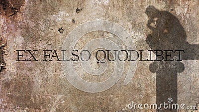 Ex falso quodlibet. From false premises one can prove anything. Stock Photo