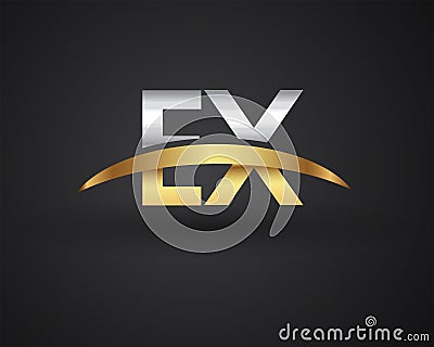 EX initial logo company name colored gold and silver swoosh design. vector logo for business and company identity Vector Illustration