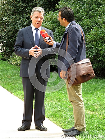 Ex President Juan Manuel Santos Being Interviewed Editorial Stock Photo