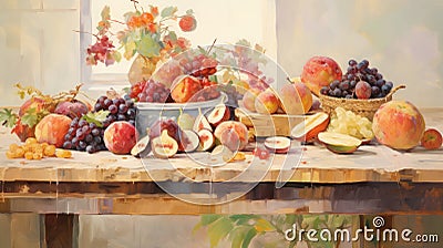 Exacting Precision A Digital Enhanced Painting Of Fruit With Pastoral Charm Stock Photo