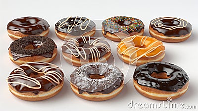 Exaggerated hyper realistic glossy donuts displayed in a box, tempting and vibrant Stock Photo