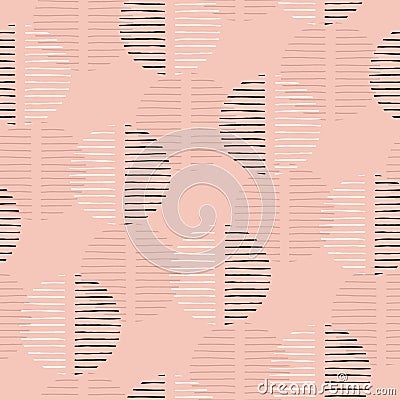 Exaggerated Retro Geo Dots Vector Seamless Pattern. Large Modern Abstract Dusty Pink Circles on Cream Background Vector Illustration