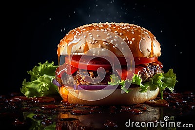 exaggeratedly large and appetizing hamburger Stock Photo