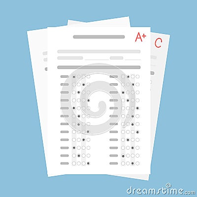 Exam form paper sheet with student result evaluation Vector Illustration