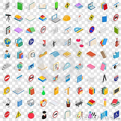 100 exam icons set, isometric 3d style Vector Illustration