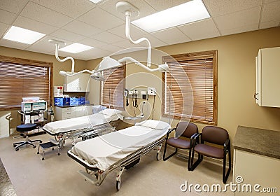 An exam room at an urgent care medical clinic. Stock Photo