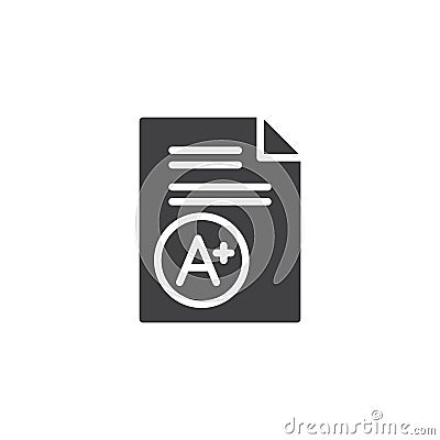 Exam sheet with A plus grade vector icon Vector Illustration