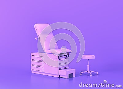 Exam Table and a stool, Medical equipment in flat monochrome purple Laboratory, 3d rendering Stock Photo