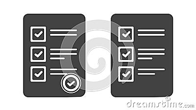 Exam test from sheet simple icon pictogram graphic vector, standard check list survey poll quiz report document black glyph symbol Vector Illustration