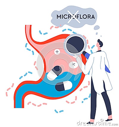 Examination or chekup of digestive system and microflora Vector Illustration