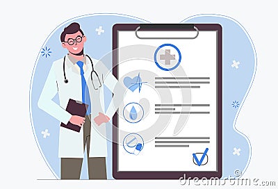 Examination and medical history. Healthcare Vector Illustration