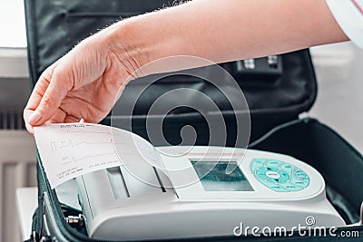 Examination of the patient`s cardiac diagnosis, cardiogram, examination of human cardiovascular diseases, cardiograph and Stock Photo