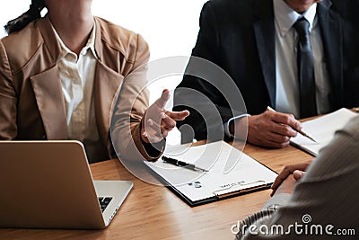 Examiner reading a resume during job interview at office Business and human resources concept Stock Photo