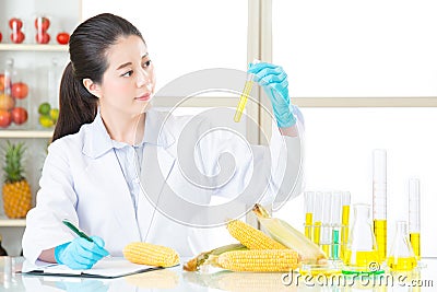 Examining genetic modification food test result is important Stock Photo