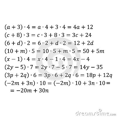 An example of an algebraic multiplication problem for a polynomial by a monomial opening of parentheses Vector Illustration