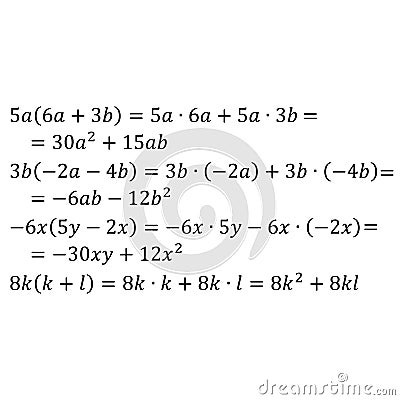 An example of the algebraic problem of multiplying a polynomial by a monomial integers Vector Illustration