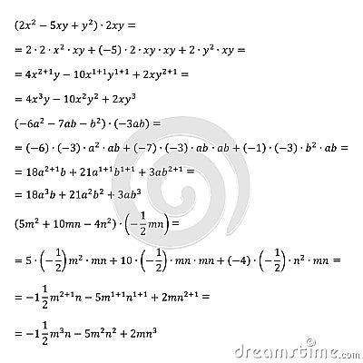 Example of the algebraic problem of opening brackets multiplication of monomials simple fractions mixed fractions Vector Illustration