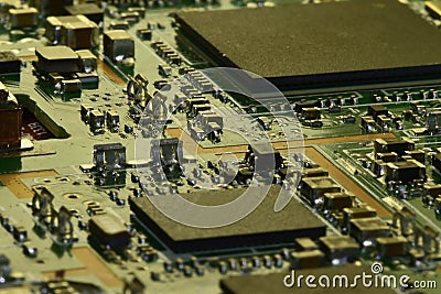 An example of assembling components on printed circuit boards of smartphones and tablets Stock Photo