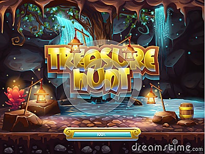 Example of the boot screen to play treasure hunt Vector Illustration