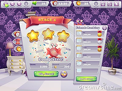 Example of completing the level in a computer game monsters Vector Illustration