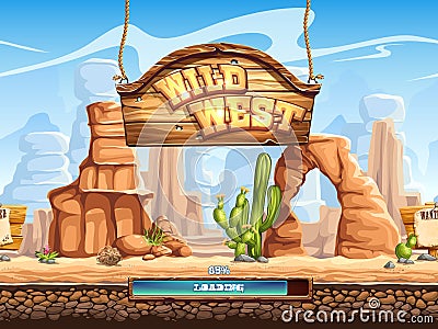 Example of the loading screen for a computer game Wild West Vector Illustration