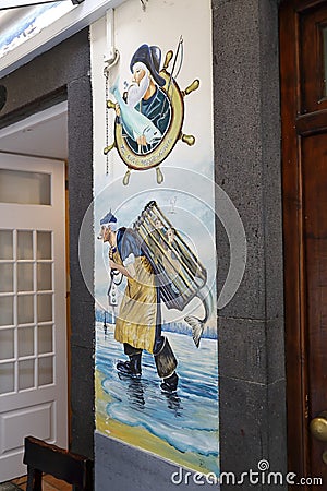An example of the murals in the old town of Funchal, especially on Santa Maria street Editorial Stock Photo