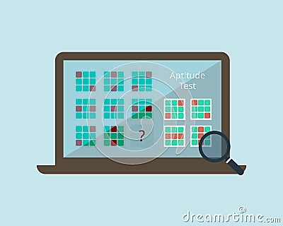 Example of online aptitude test as a tool to determine candidate`s cognitive ability or personality Vector Illustration
