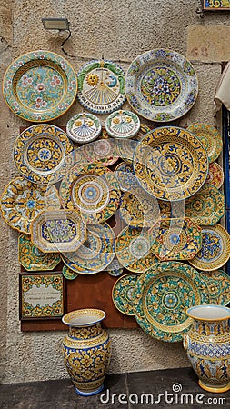 Handcrafted ceramic plates in Sicily Stock Photo
