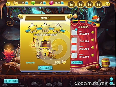 Example of user interface of a computer game, a window level completion Vector Illustration