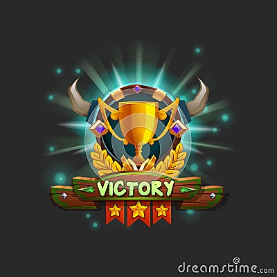 Example user interface of game receiving the achievement. Window victory with golden cup. Vector Illustration