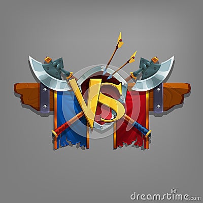 Example user interface of game. Window victory with coat of arms. Vector Illustration