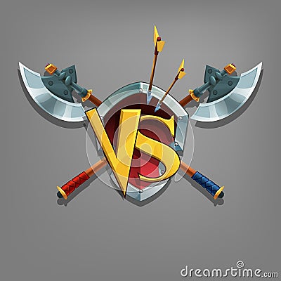 Example user interface of game. Window victory with coat of arms. Vector Illustration