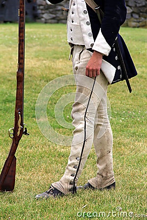 Example of well-fitting gaitor-trousers made of hemp, for soldiers in American Revolution,Fort Ticonderoga,New York,Summer,2014 Editorial Stock Photo