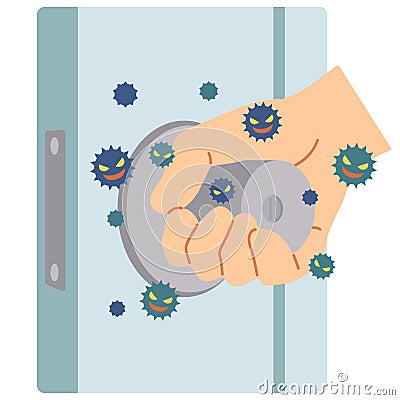 An example in which a virus is attached by touching the door knob used by everyone Vector Illustration