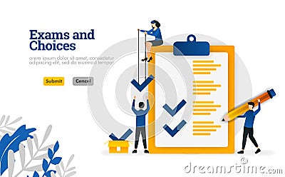 Exams and Choices Flat character for learning and survey consultants vector illustration concept can be use for, landing page, tem Vector Illustration