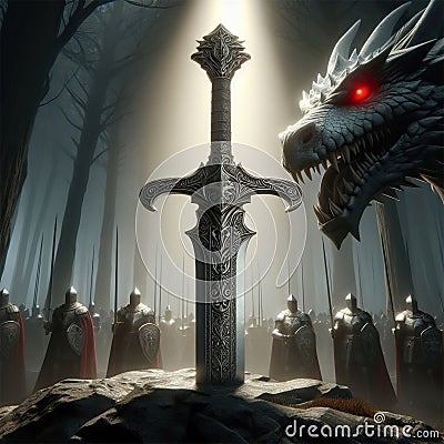 Excalibur. The mythical sword in the stone. Knights of the round table Stock Photo