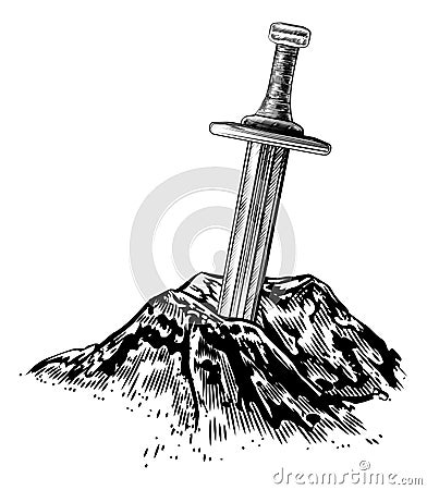 Excalibur Sword in the Stone Illustration Vector Illustration