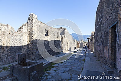 The excavated and preserved fountain in Pompeii Stock Photo