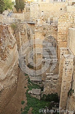 Excavated Ruins of the Pool of Bethesda and Church Stock Photo