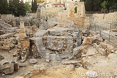 Excavated Ruins of the Pool of Bethesda and Church Editorial Stock Photo