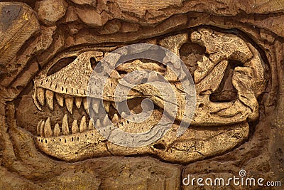 Excavating dinosaur fossils simulation in the park Stock Photo