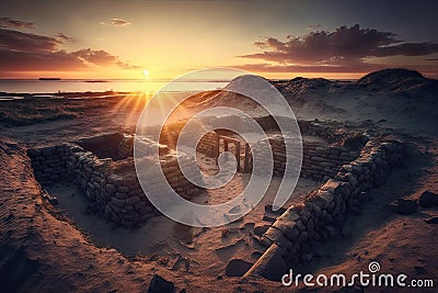 excavations site at sunrise, with the sun rising over the horizon Stock Photo