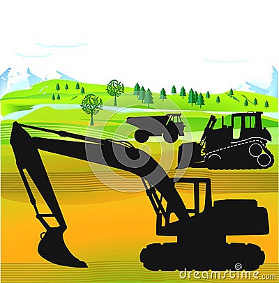 Excavator and bulldozer Vector Illustration