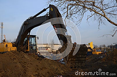 Excavator on the construction site Stock Photo